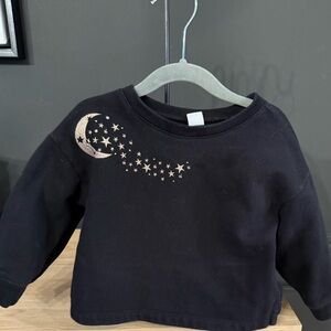 Baby Gap Black Sweatshirt w/ Embroidered Star & Moon Design • 2T